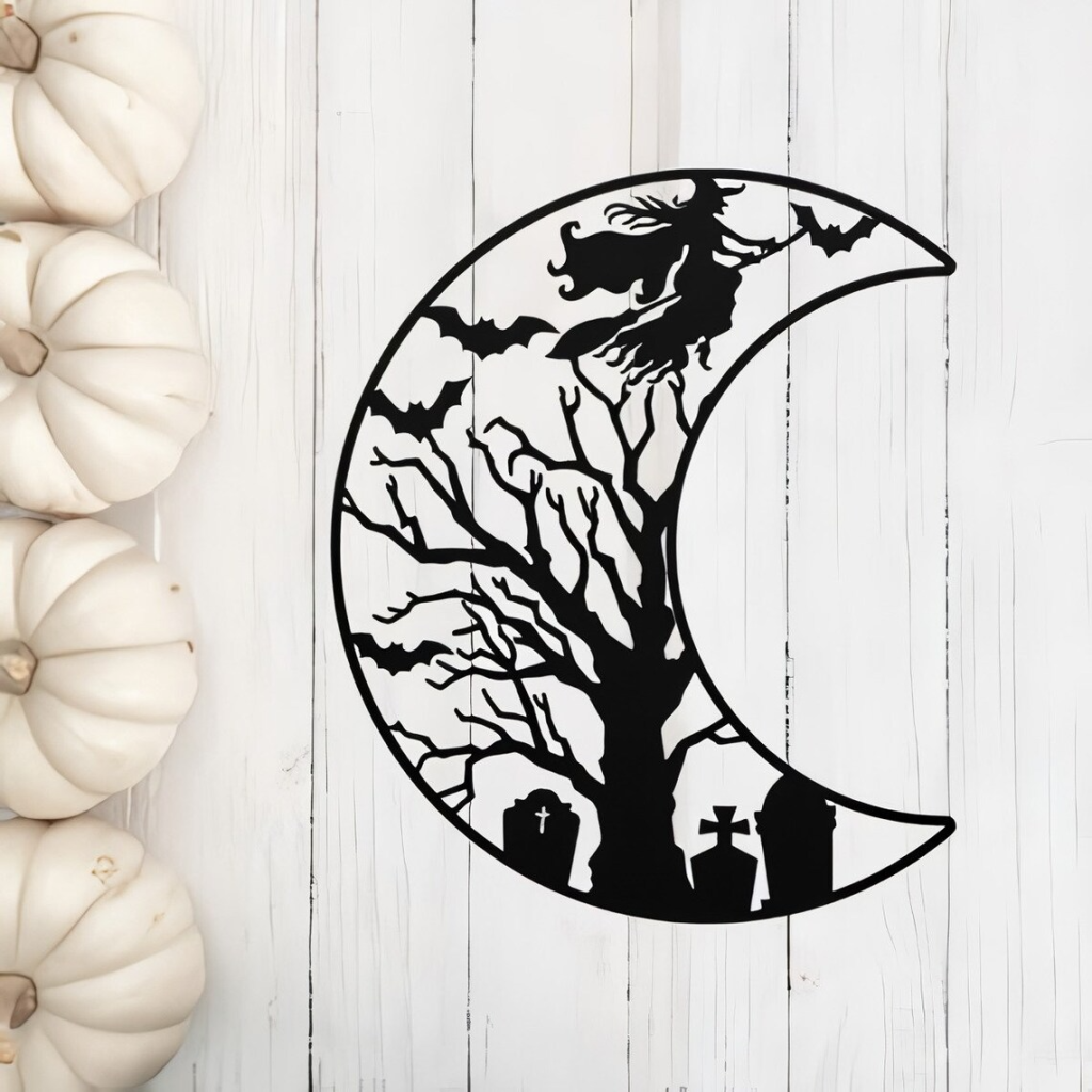 Spooky Moon Halloween Metal Sign Witchy Halloween Outdoor Decor 1