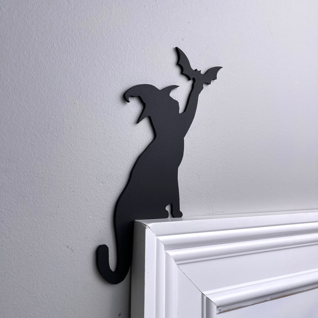 Witch Black Cat Bat Door Topper Witch Cat Halloween Metal Sign Halloween Decor Home 1