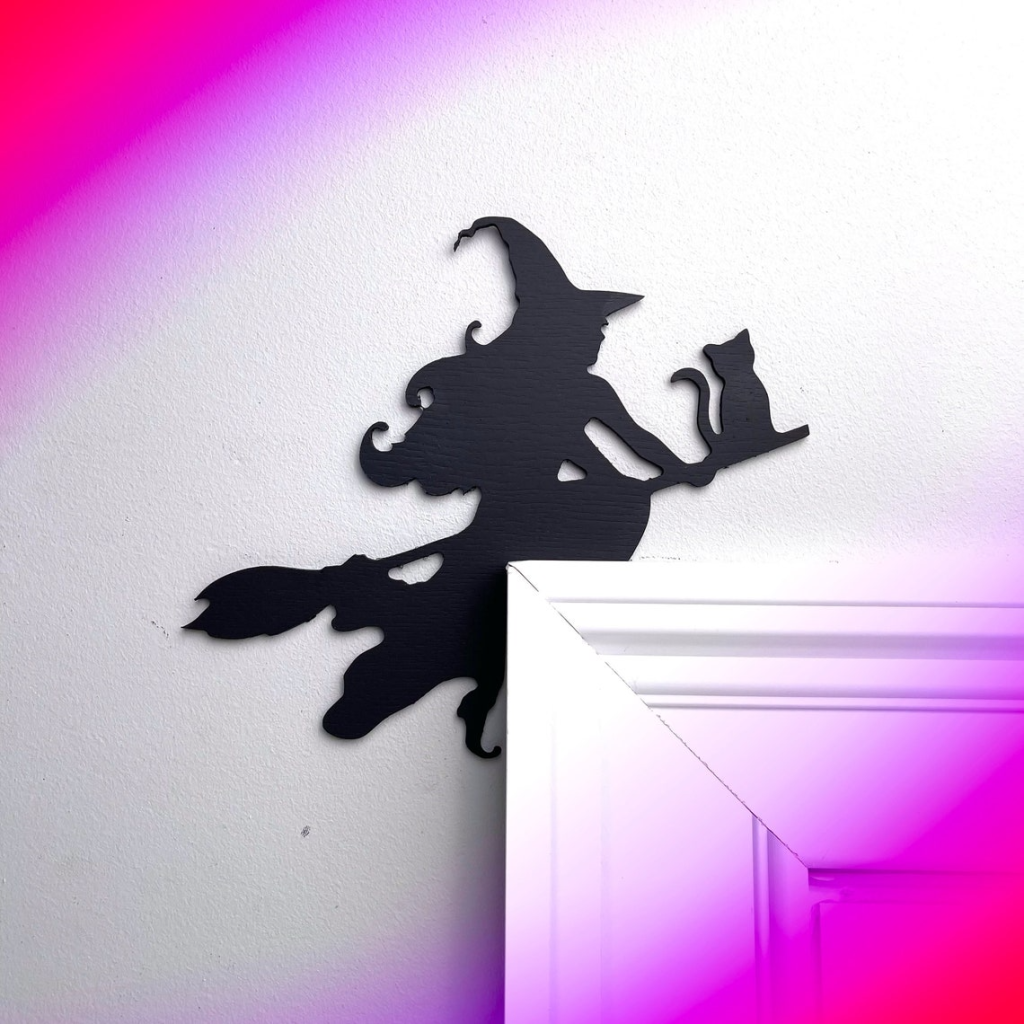Witch Flying on a Broomstick Door Topper Witch Halloween Metal Sign Halloween Decor Home 1