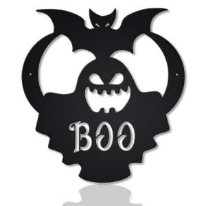 Ghost Boo With Bat Metal Sign Haunted House Sign Halloween Decoration For Home 1