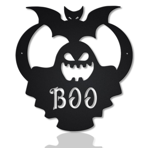 Ghost Boo With Bat Metal Sign Haunted House Sign Halloween Decoration For Home