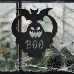 Ghost Boo With Bat Metal Sign Haunted House Sign Halloween Decoration For Home 3