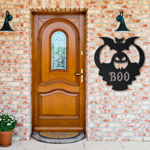 Ghost Boo With Bat Metal Sign Haunted House Sign Halloween Decoration For Home 4