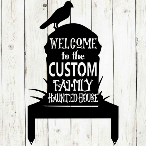 Gravestone Metal Yard Stake Welcome To Haunted House Signs Halloween Decoration for Home 1