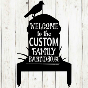 Gravestone Metal Yard Stake Welcome To Haunted House Signs Halloween Decoration for Home