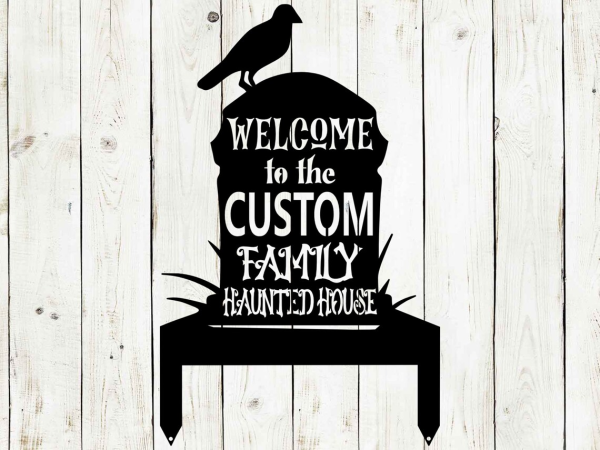 Gravestone Metal Yard Stake Welcome To Haunted House Signs Halloween Decoration for Home
