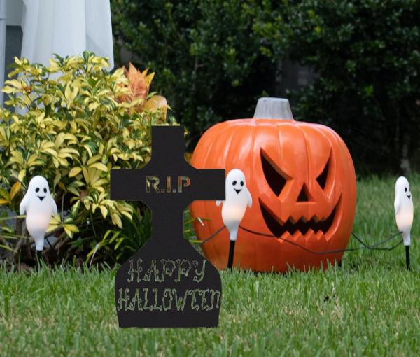 Halloween Gravestone Metal Yard Stake RIP Signs Halloween Decoration for Home