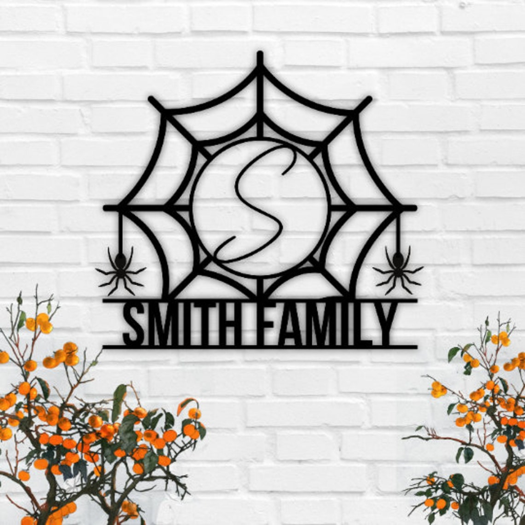 Halloween Spiderweb Metal Sign Custom Family Name Signs Halloween Decoration for Home 1