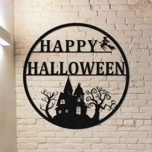 Happy Halloween Metal Sign Witch Flying On A Broomstick Signs Halloween Home Decor 2