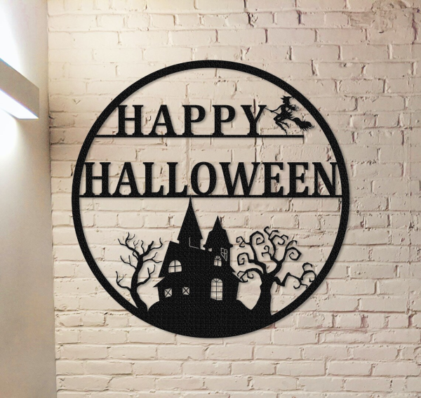 Happy Halloween Metal Sign Witch Flying On A Broomstick Signs Halloween Home Decor
