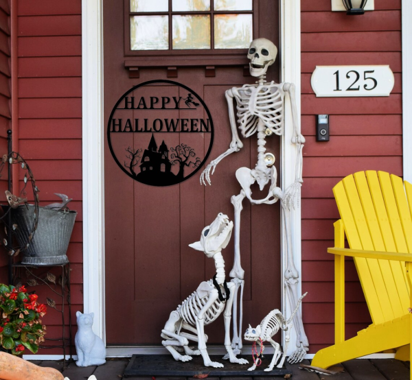 Happy Halloween Metal Sign Witch Flying On A Broomstick Signs Halloween Home Decor