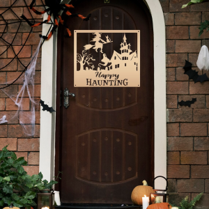 Happy Haunting Metal Sign Haunted House Sign Halloween Decoration For Home 2
