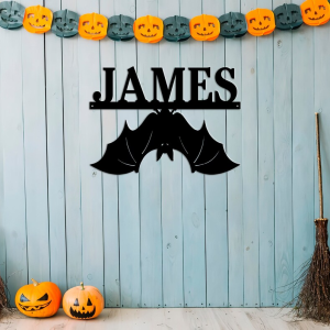 Personalized Name Bat Sign Custom Family Name Metal Signs Halloween Decoration for Home 2