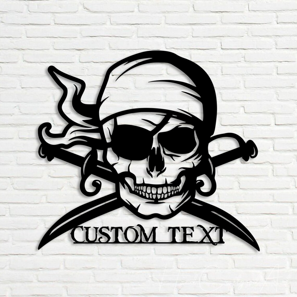 Personalized Pirate Skull Metal Sign Pirate Signs Halloween Decoration for Home 1