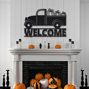 Personalized Pumpkin Truck Metal Sign Welcome Signs Halloween Decoration For Home 2