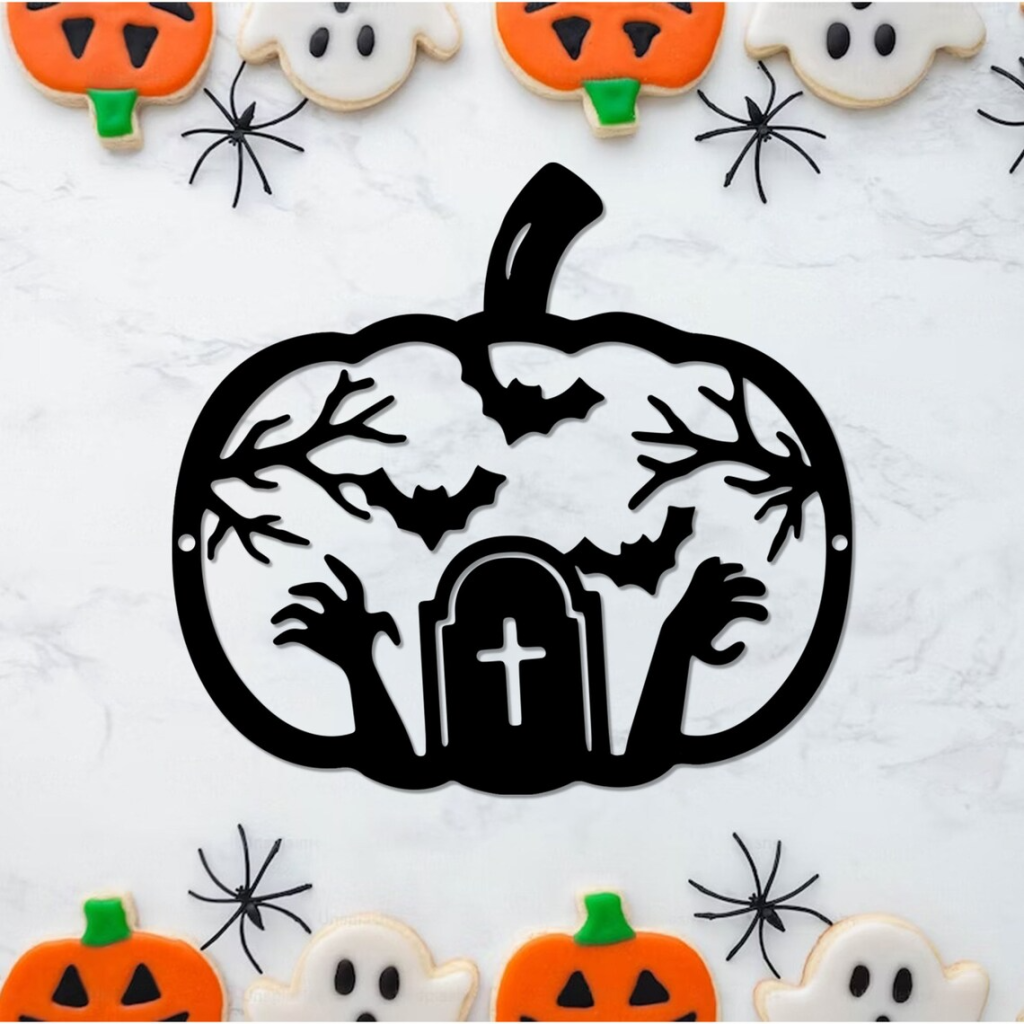 Pumpkin Halloween Cemetery Metal Sign Graveyard Signs Halloween Decoration for Home 1