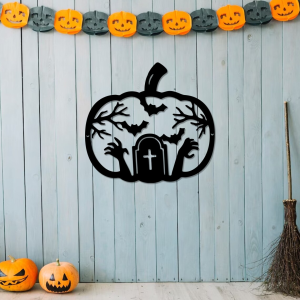 Pumpkin Halloween Cemetery Metal Sign Graveyard Signs Halloween Decoration for Home 3