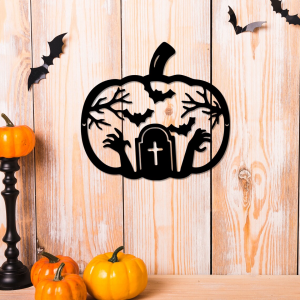 Pumpkin Halloween Cemetery Metal Sign Graveyard Signs Halloween Decoration for Home 4