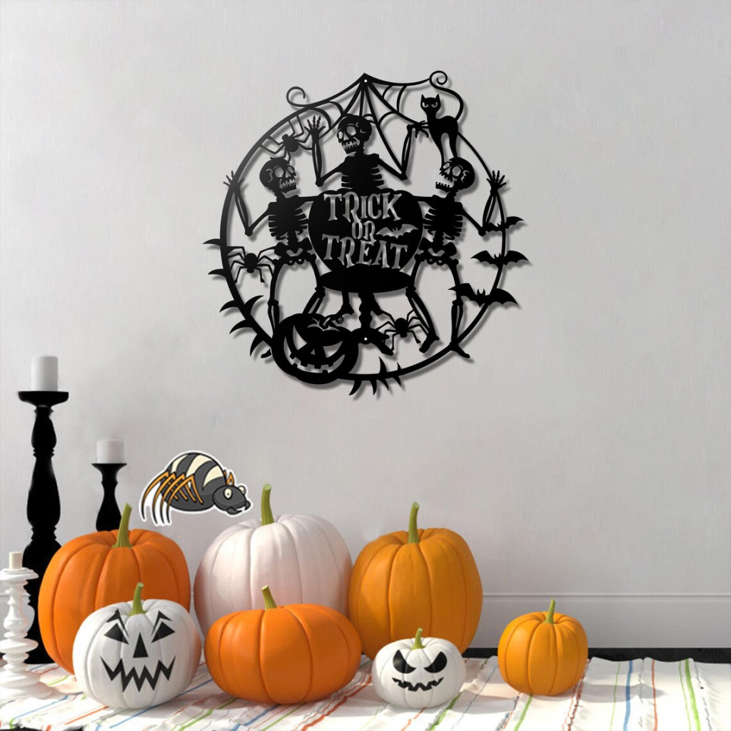 Pumpkin Spider Halloween Metal Sign Spiderweb Signs Halloween Decoration for Home 1