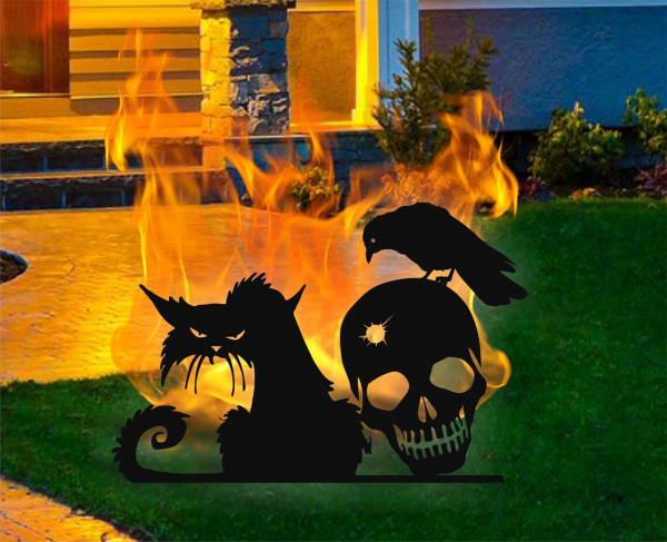 Scary Black Cat Metal Sign Halloween Yard Decoration Spoky Outdoor Decor Art