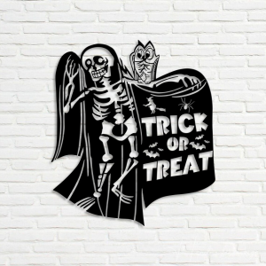 Trick Or Treat Skeleton Metal Sign Horror Skeleton Signs Halloween Decoration for Home