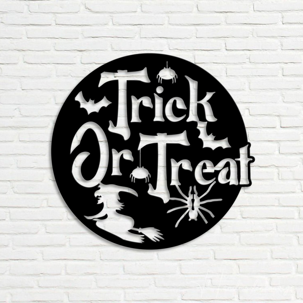 Trick or Treat Metal Sign Scary Witch Signs Halloween Decoration for Home 1