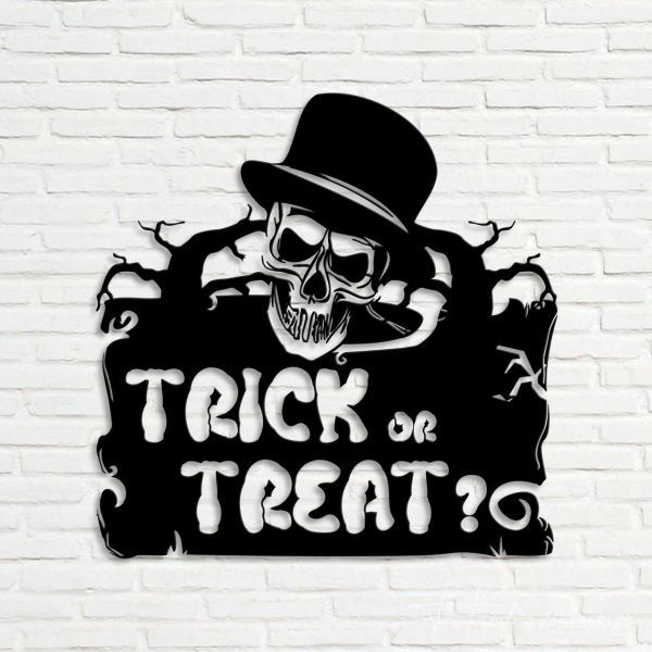 Trick or Treat Skull Metal Sign Horror Ghost Signs Halloween Decoration for Home