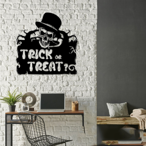 Trick or Treat Skull Metal Sign Horror Ghost Signs Halloween Decoration for Home 2