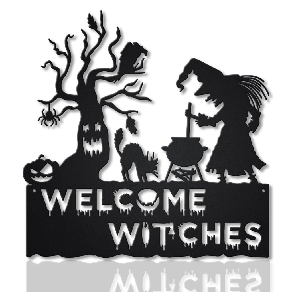 Welcome Witches Metal Sign Scary Haunted House Sign Halloween Decoration For Home 1