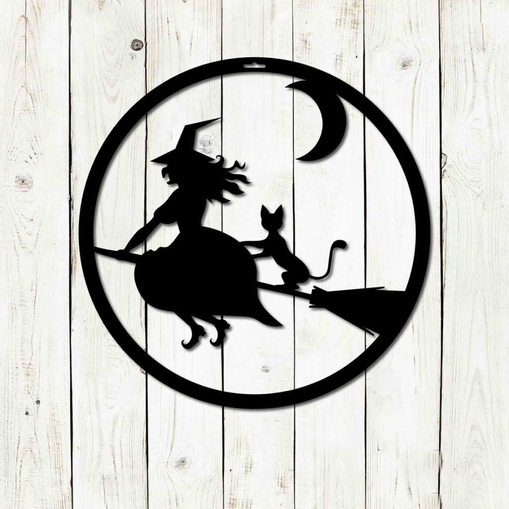 Witch And Cat Halloween Metal Sign Witchy Signs Halloween Decoration for Home 1