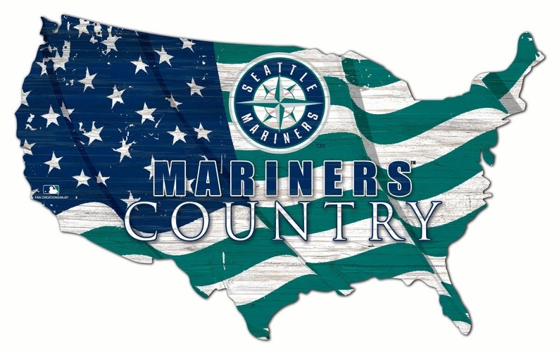 Seattle Mariners logo, emblem, silk texture, American flag