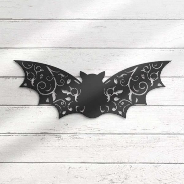 Floral Bat Metal Sign Halloween Signs Halloween Decoration for Home