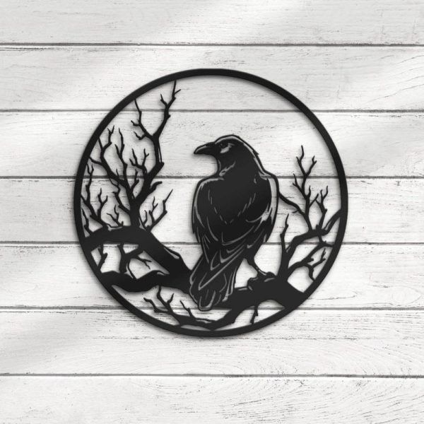 Personalized Spooky Crow Moon Metal Wall Art Halloween Decoration for Home