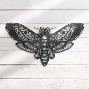 Emo Goth Butterfly Skull Metal Sign Halloween Decoration for Home