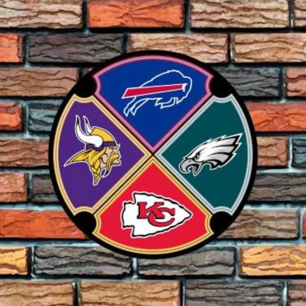 House Divided 4 Team Logo Round Metal Sign Football Signs Gift for Fans