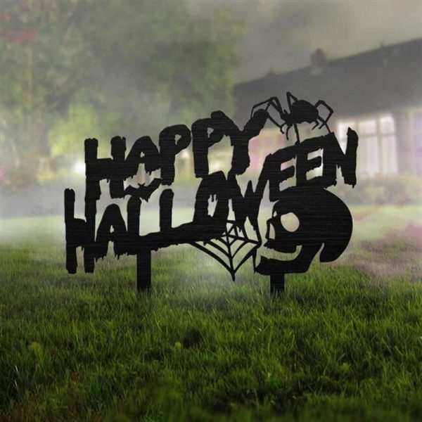 Happy Halloween Metal Yard Stake Skull Spider Signs Halloween Decoration for Home