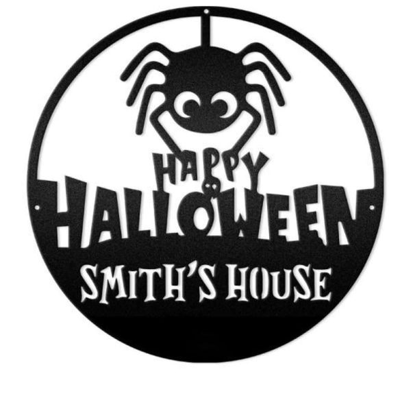 Personalized Happy Halloween Metal Sign Spooky Spider Signs Halloween Decoration for Home