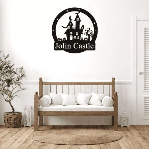 Personalized Halloween Castle House Metal Sign Custom Family Name Sign Halloween Decoration for Home