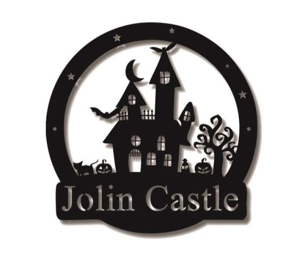 Personalized Halloween Castle House Metal Sign Custom Family Name Sign Halloween Decoration for Home