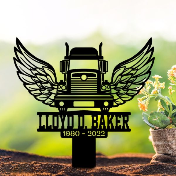 Truck With Wings Trucker Dad Grave Marker Metal Garden Stakes Trucker Memorial Gifts Sympathy Gifts for Loss of Loved One