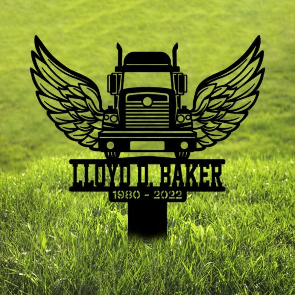 Truck With Wings Trucker Dad Grave Marker Metal Garden Stakes Trucker Memorial Gifts Sympathy Gifts for Loss of Loved One