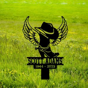 Cowboy Boot Hat With Wings Grave Marker Metal Garden Stakes Cowboy Memorial Gifts Sympathy Gifts for Loss of Loved One