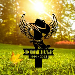 Cowboy Boot Hat With Wings Grave Marker Metal Garden Stakes Cowboy Memorial Gifts Sympathy Gifts for Loss of Loved One