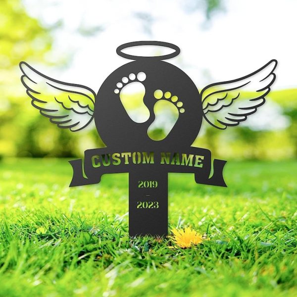 Baby Footprint with Wings Grave Marker Metal Garden Stakes Miscarriage Memorial Gifts Sympathy Gifts for Loss of Loved One