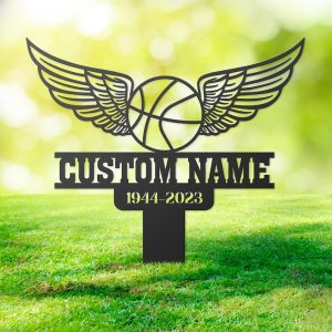 Basketball Player Grave Marker Metal Garden Stakes Basketball with Wings Memorial Gifts Sympathy Gifts for Loss of Loved One