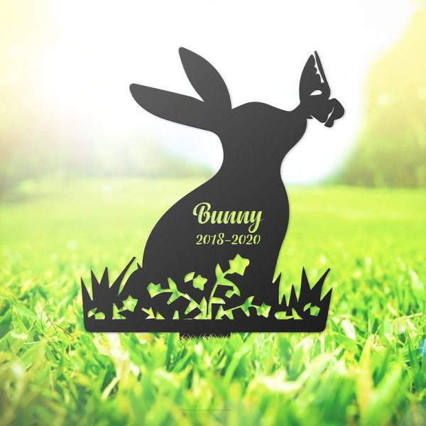 Rabbit With Butterfly Grave Marker Metal Garden Stakes Bunny Memorial Gifts Sympathy Gifts for Loss of Loved One