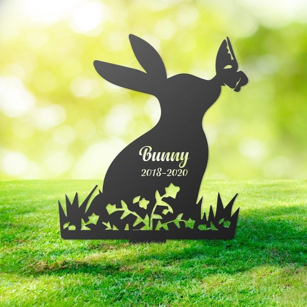 Rabbit With Butterfly Grave Marker Metal Garden Stakes Bunny Memorial Gifts Sympathy Gifts for Loss of Loved One