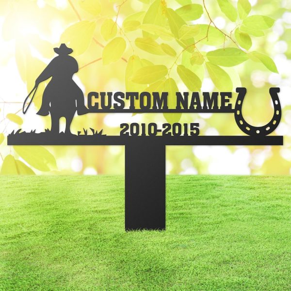 Cowboy Riding Horse Grave Marker Metal Garden Stakes Cowboy Memorial Gifts Sympathy Gifts for Loss of Loved One