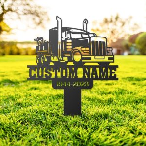 Semi Truck Driver Dad Grave Marker Metal Garden Stakes Trucker Memorial Gifts Sympathy Gifts for Loss of Loved One