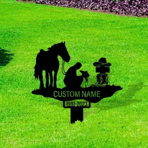 Western Cowboy Praying Cross Grave Marker Metal Garden Stakes Cowboy Memorial Gifts Sympathy Gifts for Loss of Loved One